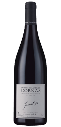 bottle of red wine made by vincent cornas from the northern rhone region of france