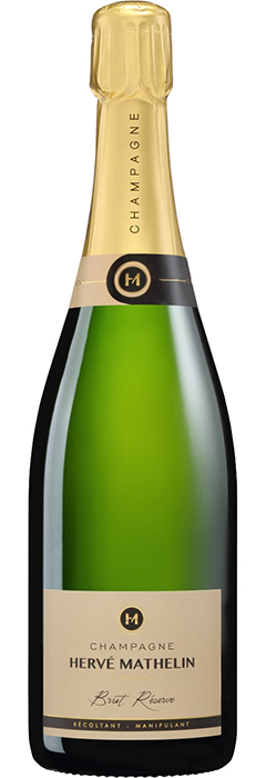 bottle of sparkling wine of champagne from france made by the grower Herve Mathelin