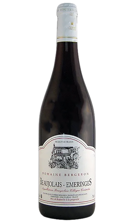 a bottle of red wine from the beaujolais region of France made from the gamay grape variety from the domaine bergeron