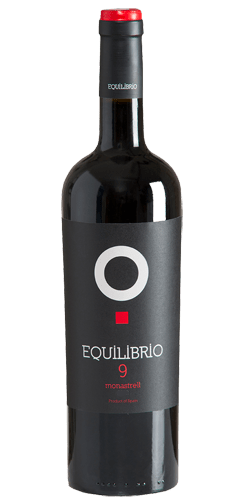 Bodega Sierra Norte Equilibrio 9 Jumilla - The Wine Buff - Brown wine bottle with a black foil top and a black label and a large O in white with the text EQUILIBRIO 9 monastrell. Product of Spain.