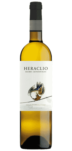 Bodega Sierra Norte Heraclio White - The Wine Buff - White wine with a white label picture of a red breasted bird. Text of HERACLIO Macabeo and Sauvignon Blanc. Wine made from organically grown grapes. Product of Spain.
