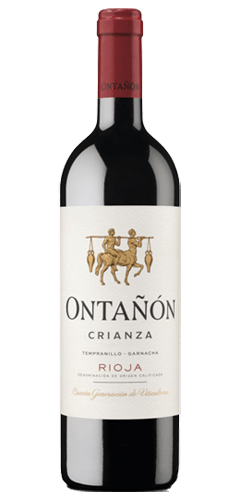 Bodegas Ontañón Rioja Crianza - The Wine Buff - Red wine bottle with a red capsule top. White label with a picture in gold of a centaur. Text of ONTANON CRIANZA, RIOJA. Wine made from TEMPRANILLO and GRENACHE grapes. Product of Spain