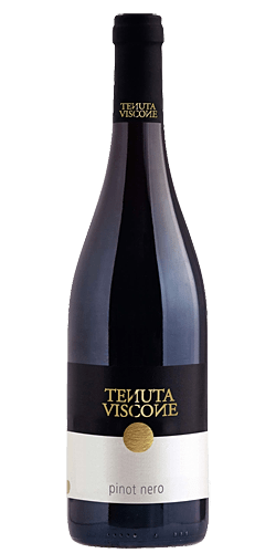 Braidot Pinot Nero - The Wine Buff - Burgundy shaped bottle, red wine inside, black capsule on the top with the text in gold TENUTA VISONE, white and black label, with a gold circle in the middle text of TENUTA VISCONE, product of Italy
