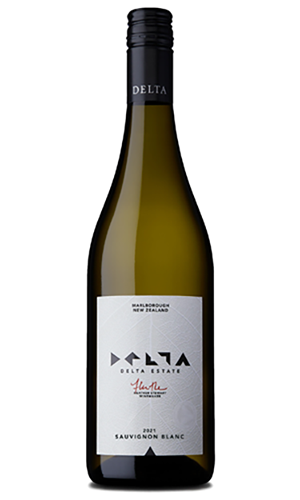 Delta Estate Sauvignon Blanc wine bottle from New Zealand on a white background