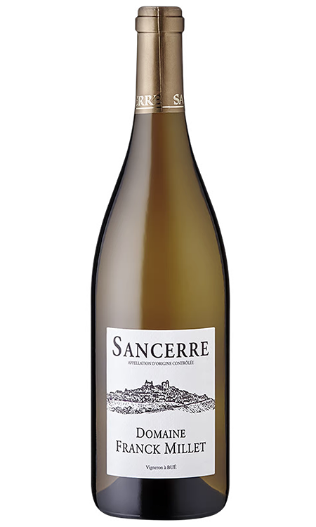 a bottle of white wine from the sancerre region in France made from sauvignon blanc grape by Franck Millet